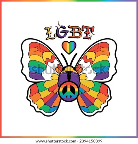Pride Butterfly vector. Old school lgbt tattoo. LGBT Sticker. Freedom concept
