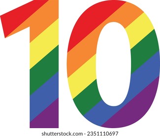 pride color number ten isolated on white background. vector illustration
