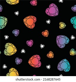 Pride color Rainbow Heart seamless Vector Pattern for background Textile Wrapping Paper, Fabric, Scrapping