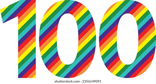 pride color striped number one hundred isolated on white background. vector illustration.