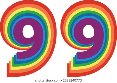 de color de orgullo número noventa y nueve, número noventa y nueve ilustración vectorial, aislada en fondo blanco.