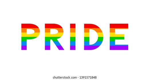 Pride colorful lettering. Letters in colors of rainbow LGBT community flag on black background. LGBTQ rights concept. Symbol of homosexuality. Pride day or month vector illustration.