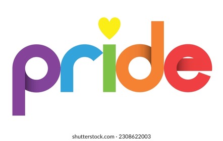 PRIDE colorful vector typography banner with heart symbol in pride flag colors