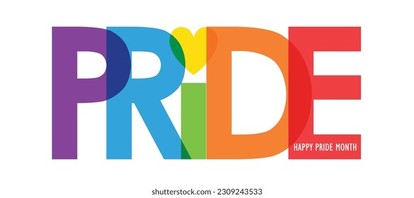 Banner de tipografía vectorial de color ORIDE con símbolo cardíaco en colores de bandera de orgullo