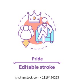 Pride concept icon. Arrogance idea thin line illustration. Self assurance. Prideful person. Vector isolated outline drawing. Editable stroke