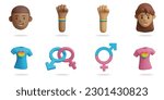 pride day 3D vector icon set.
man and woman head,clenched fist hand,LGBTQ blue shirt,LGBTQ
pink shirt,male female symbol