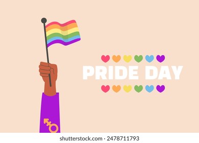 Pride day background with hand and flag