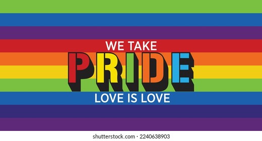 Pride day banner with modern retro abstract background design. Colorful Rainbow LGBT rights campaign. Happy Pride day. Love is love. Lesbians, gays, bisexuals, transgenders, queer.