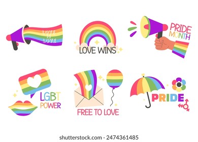 Pride day labels with letteting flat style