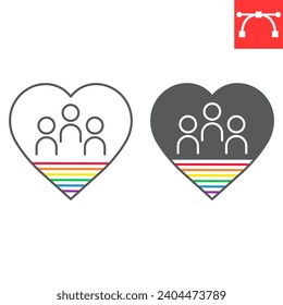 Pride day line and glyph icon, LGBT and community, persons in heart vector icon, vector graphics, editable stroke outline sign, eps 10.