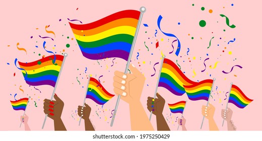 Pride day people. Pride day flag. lgbt. crowd of people with rainbow flags and symbols on pride parade