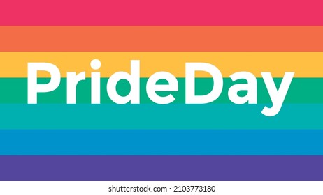 Pride day text over rainbow flag.