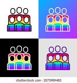 Pride day thin line icon: people in rainbow t-shirts. Modern vector illustration.