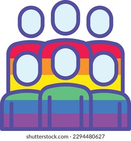 Pride day thin line icon: people in rainbow t-shirts. Modern vector illustration.