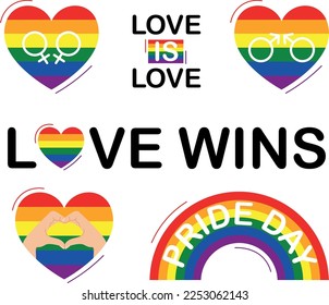 Pride day, varied bright set, vector illustration.