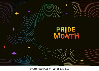 Concepto de diseño del orgullo. Fondo Abstractas LGBT con Símbolos y formas geométricas en colores arcoíris sobre fondo negro. Afiche de la comunidad Rainbow por el Mes de la Historia LGBT.