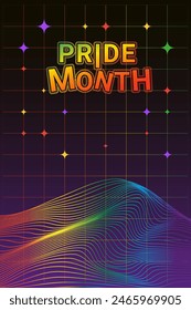 Pride design concept. LGBT Abstract background with Symbols and geometric forms in rainbow colors against black background. Rainbow community poster for LGBT History Month.