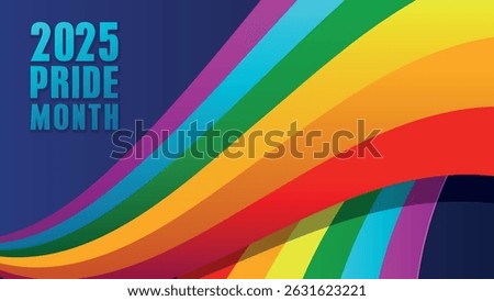 Pride design concept. LGBT Abstract background with a waved rainbow against a blue background. Rainbow community poster for LGBT History Month. Pride Month 2025
