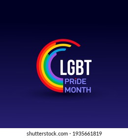 Pride Design Logo Icon. LGBTQ Related Symbol In Rainbow Colors. Gay Pride. Rainbow Community Pride Month. Love, Freedom, Support, Peace Flat Symbol. Vector Illustration Isolated On Purple Background.