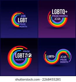 Pride design logo icon. LGBTQ related symbol in rainbow colors. Gay pride. Rainbow community pride month. Love, freedom, support, peace flat Symbol. 2023 illustration Isolated on purple background
