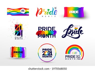 Pride design logo icon. Set of LGBTQ related symbol in rainbow colors. Gay pride. Rainbow community pride month. Love, freedom, support, peace flat symbol. Vector illustration.