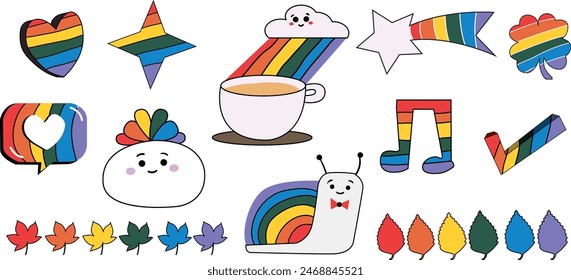 pride design, set of design element little nick - nack for card and print set. vector isolated design pack.