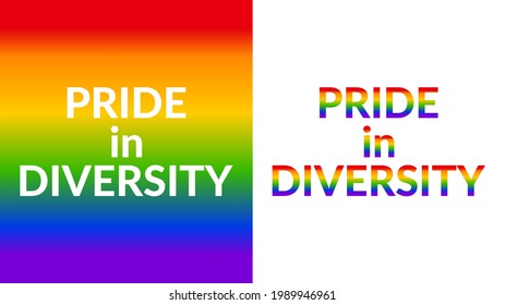 Pride in diversity text with color sign for web or print lgbt media support clean and strong message vector design