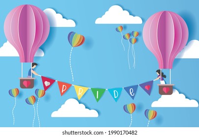 Pride Flag Balloons isolated on the Sky background Colorful set of LGBTQ+ pride month concept.