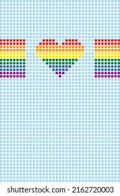 Pride flag and heart shape background. Summer Swimming pool mosaic or pixel style. Mobile wallpaper. Vector illustration