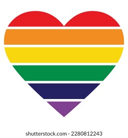 Pride Flag Heart. Vector Love Heart Shape with LGBT Pride Rainbow Flag Colors. Vector Illustration.