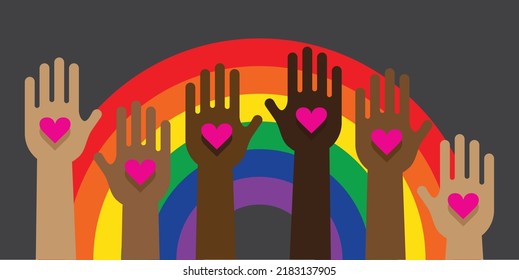 Bandera del Orgullo LGBT Diversidad Amor Vector del Corazón Iris Ilustración de fondo