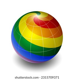 Pride Flag, LGBT (Lesbian, Gay, Bisexual, Transgender) Community 2.5D Isometric View, Metallic Sphere Ball Globe Design, Flag Symbol Isolated on White Background