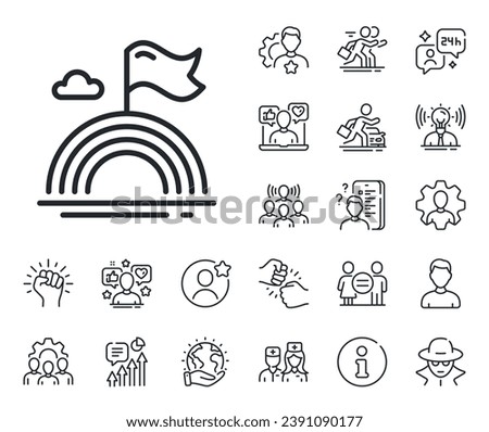 Pride flag with rainbow sign. Specialist, doctor and job competition outline icons. Lgbt line icon. Gender diversity symbol. Lgbt line sign. Avatar placeholder, spy headshot icon. Vector
