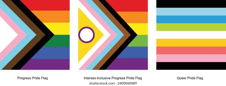 Pride Flag Set (Progress, Intersex-Inclusive Progress, Queer) vector graphic 