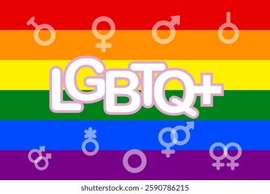 Pride Flag A vibrant and symbolic representation of the LGBTQ+ community, this image features the iconic rainbow flag with the "LGBTQ+" text in the middle.