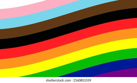 Pride Flag Wave Background. Rainbow Background with Progress Pride Flag Colours. LGBTQ Vector Rainbow Background Design - Shutterstock ID 2160851559