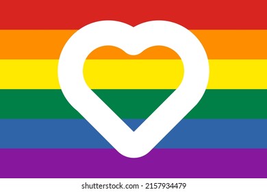 Bandera del orgullo y icono de forma de corazón blanco dentro. Ilustración del vector