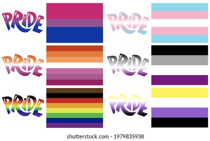 Pride Flags with pride lettering. Vector illustration