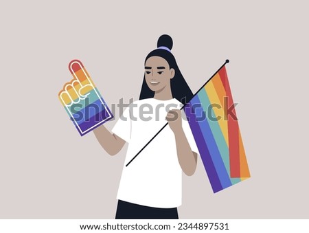 A Pride foam finger colored with rainbow colors, LGBTQ community support