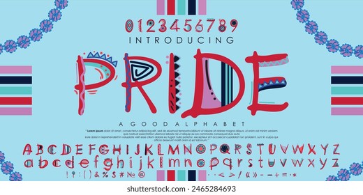 Pride font with the effect of Tribal African ethnic seamless pattern color best concept for Black History Month and Juneteenth Freedom or Emancipation day. vector illustration