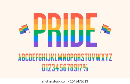 Pride font. Rainbow flag colors alphabet. Vector