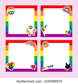 Pride frame. LGBT symbols. Love, heart, flag in rainbow colours, Gay, lesbian parade, Vector  illustration