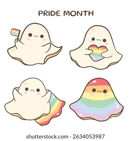 Pride Ghosts Clipart Cute Rainbow Support Characters for Pride Month