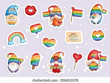 Pride gnomes elements, lgbt gnome gnomes sticker, planner and scrapbook.