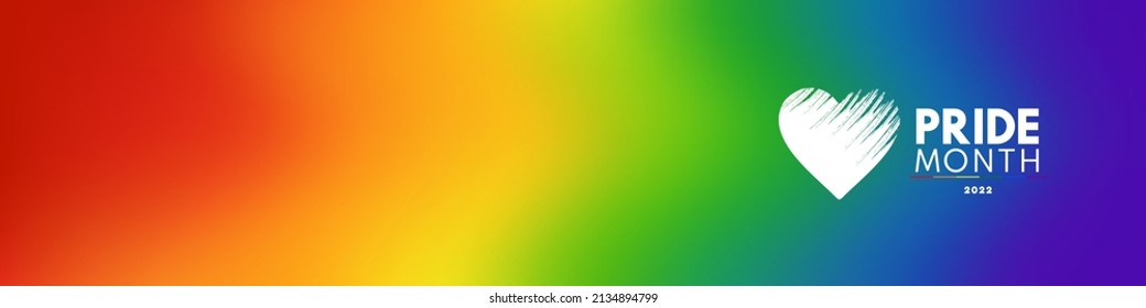 Pride gradient background with 2022 LGBTQ Pride flag colours. Vector banner logo lgbtq 2022 pride month with rainbow heart. Symbol of pride month june support. Isolated on white background.