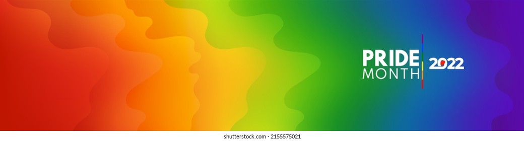 Pride Gradient Background With 2022 LGBTQ Pride Flag Colours. Vector 2022 Banner Logo Lgbtq Pride Month With Rainbow Heart. Website Banner. Symbol Of Pride Month June Support.