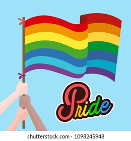 Pride Hand Hold Rainbow Flag Blue Background Vector Image

