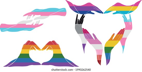 
pride hands are holding each other. pride month. love and peace