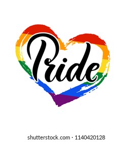 Pride Handwritten lettering with the flag of the LGBT community.