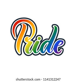Pride Handwritten lettering with the flag of the LGBT community.